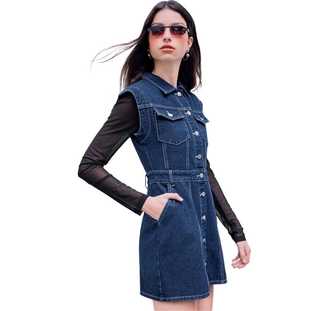 NWT Cider Denim Sleeveless Button Down Mini Dress Medium / 6